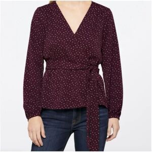 41 Hawthorne Zendaya Faux Wrap Tie Waist Blouse Burgundy‎ Printed Size Medium